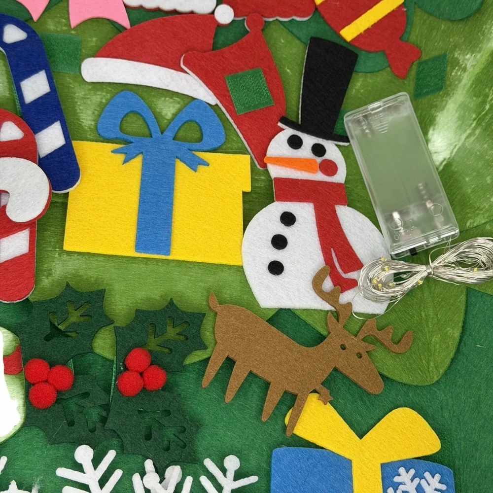 Green Felt Christmas Tree Hanging Wall Decor with Felt Ornaments LED Lights